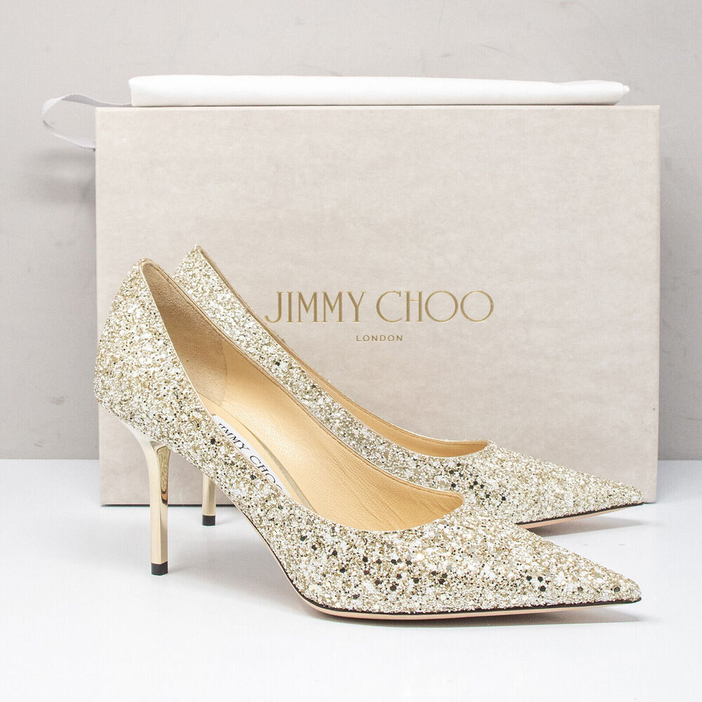 Jimmy Choo Gold Glitter Pointed-Toe Heels